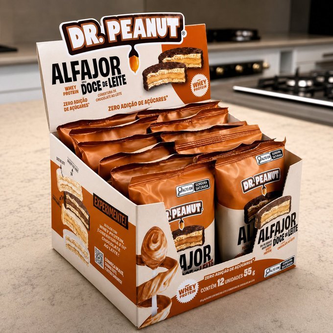 Kit com 12 Alfajor Dr. Peanut 420g Avelã Doce De Leite