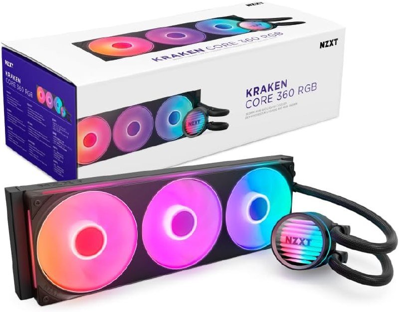 Water Cooler NZXT Kraken Core 360 RGB Preto Fan Tripla de Corpo Único 3x120mm Bomba 3100