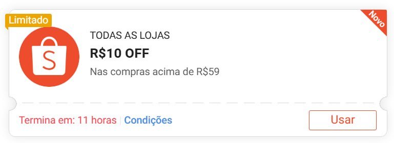 Cupom Shopee - R$ 10 OFF em R$ 59