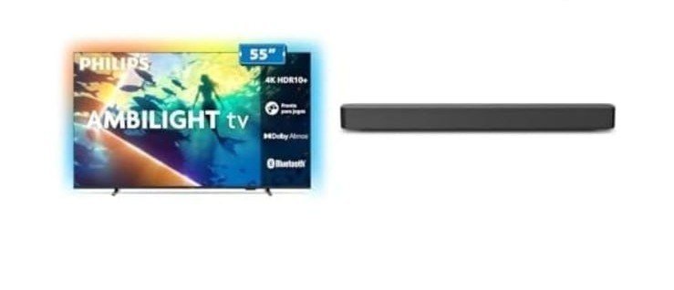 PHILIPS, Smart TV Ambilight 55" 4K, 55PUG8100/78 + PHILIPS, Soundbar, TAB4000