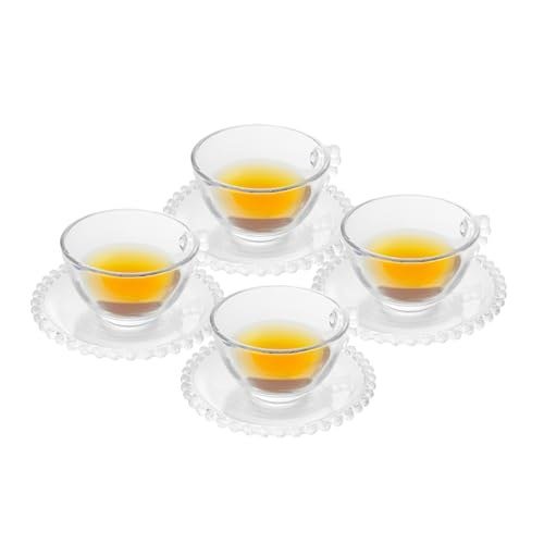 WOLFF - Conjunto 4 Xícaras de Chá de Cristal com Pires 180ml - Linha Pearl
