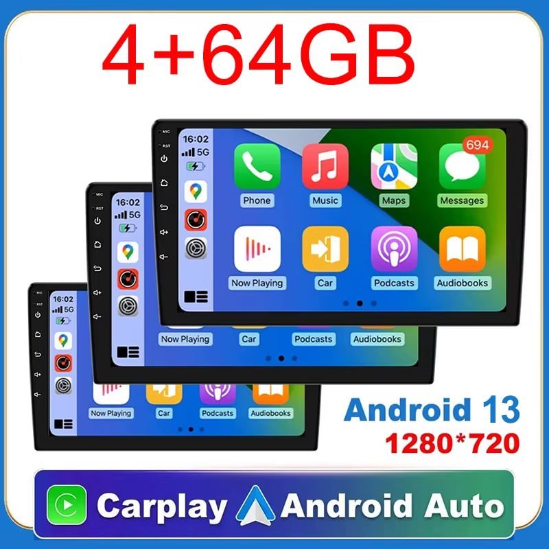 Multimidia 7 Polegadas 4GB 64GB, Android 13, Carplay e Android Auto