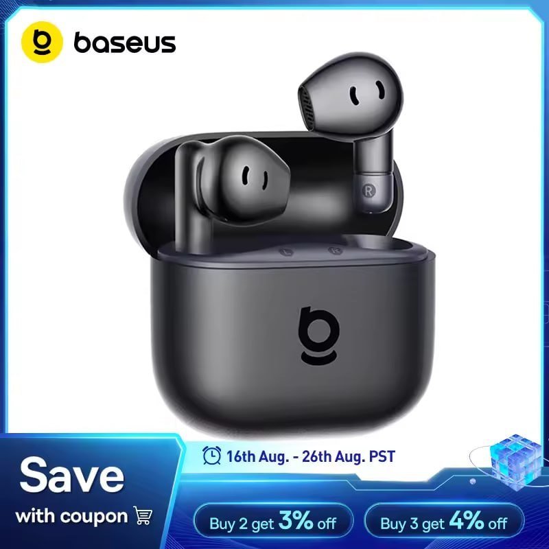 Baseus Bass BS2 Lite Fone Bluetooth 6.0 TWS Sem Fio SuperBass ENC 40H IP55 Earbuds In-Ear