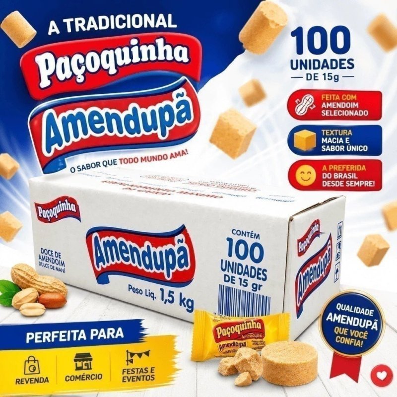 Paçoca Rolha Amendupã Caixa c/100 unidades 1,5kg