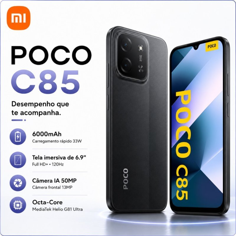Xiaomi Poco C85 4g 8GB 256GB+6GB+128GB 6.9' 6000mah - Preto