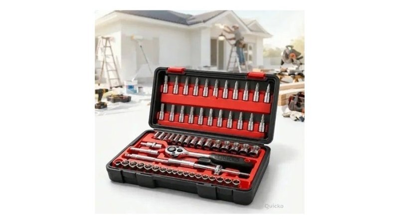 Kit Chaves Ferramentas Jogo Fenda Philips Catraca Soquete Allen 46 Peças Com Maleta Completa Portátil Quicko Vermelho