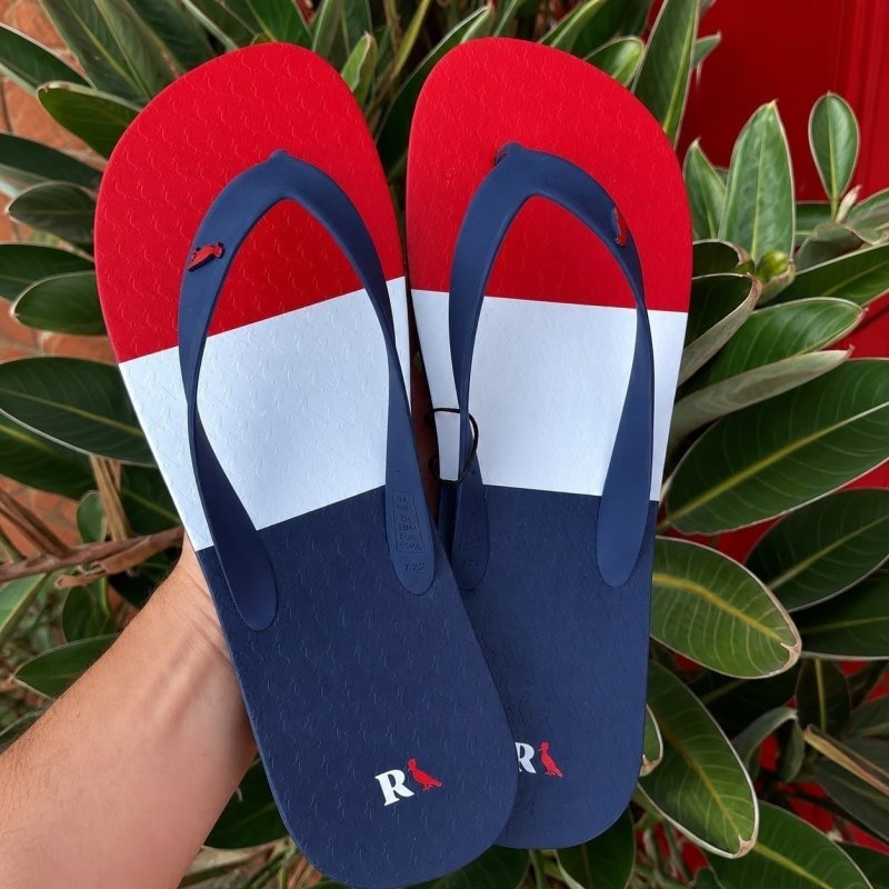 Chinelo Reserva Trancoso Branco E Vermelho Azul
