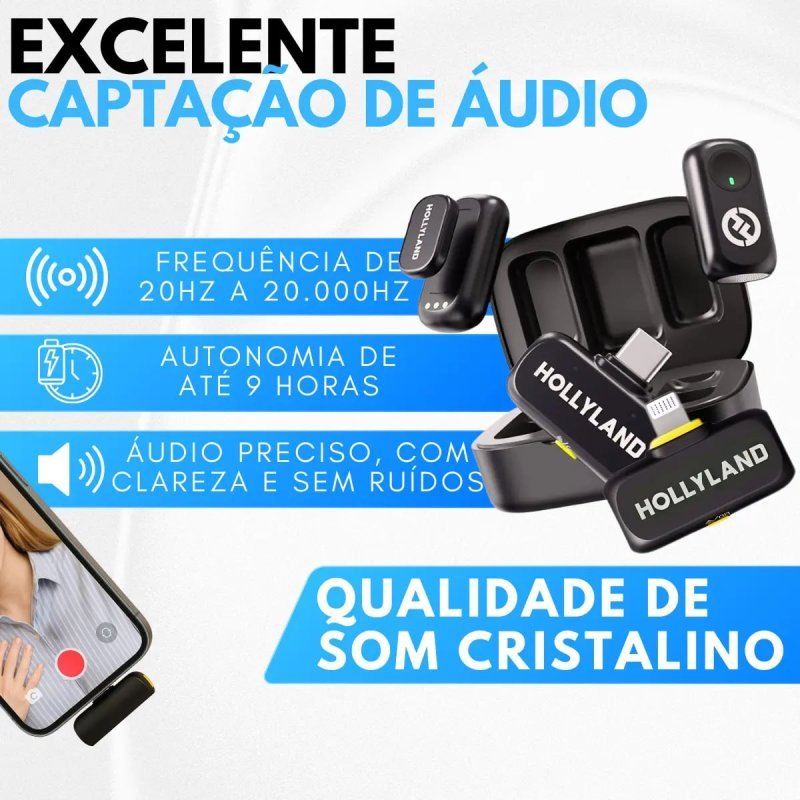 Hollyland Lark A1 Duo Combo - Microfone Duplo USB-C Lightning - Preto