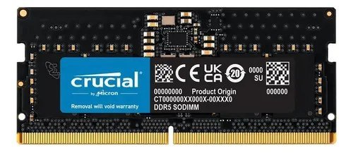 Memória Para Notebook Crucial 8GB Ddr5 4800mhz Sodimm Ct8g48c40s5 Cor Preto