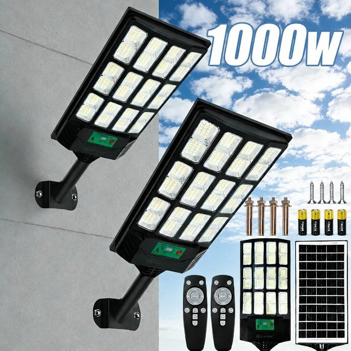 Kit 2 1000w Luminaria Poste Solar Potente Com Sensor