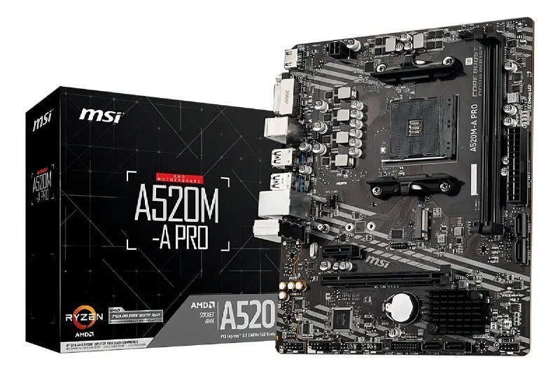 Placa-mãe MSI A520M-A PRO AM4 mATX DDR4 HDMI DVI M.2