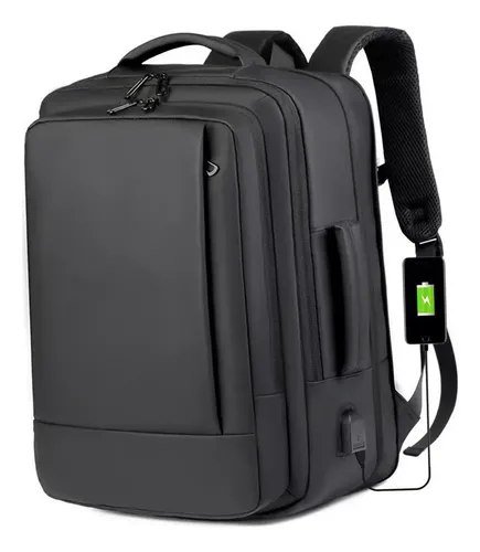 Mochila À Prova D'água Reforçada Expansível Para Viagens Diá Preto