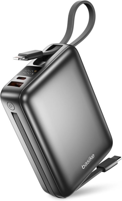 Basike Carregador Portátil, Power Bank 20000mAh com Cabos Integrados(Cinza)
