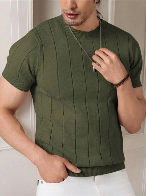 Blusa Masculina Básica Manga Curta Canelada Tricot Modal (M ao GG)