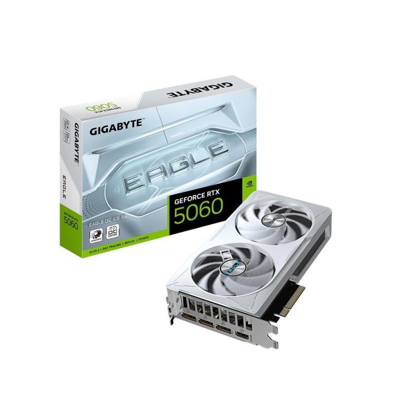 Placa de Vídeo NVIDIA GeForce Gigabyte RTX 5060 Eagle OC Ice 8GB GDDR7 128bits - GV-N5060EAGLEOC ICE-8GD