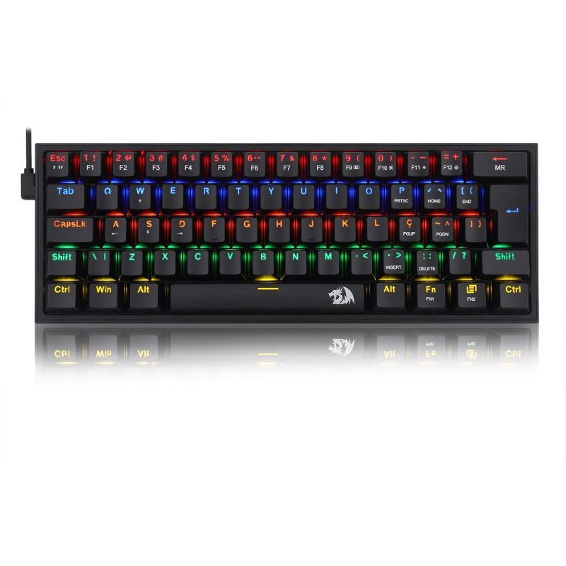 Redragon TECLADO MECANICO GAMER FIZZ RAINBOW PRETO SWITCH AZUL