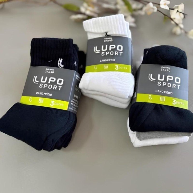 Kit 3 Pares Meias Esportivas Cano Médio Lupo Masculino (37-40)