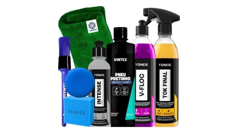 Kit Vonixx Estética Automotiva V-Floc Tok Final Intense 240ml Pneu Pretinho Pano Pincel E Aplicador