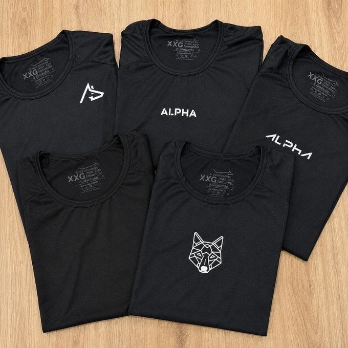 Kit com 5 Camisetas Dry All Black Alpha + Frete Grátis