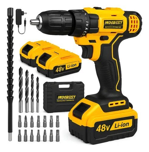 Parafusadeira Furadeira Sem Fio 48 2 Baterias 340w C/brocas Preto 127/220v