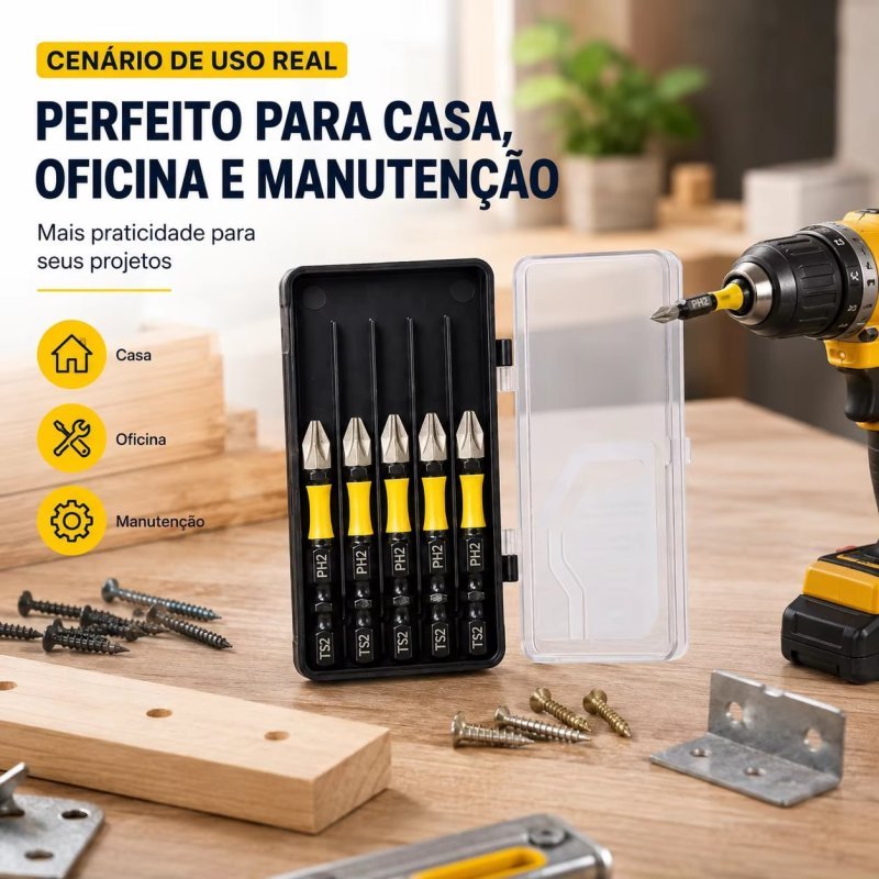 Chave de Fenda Magnética PH2 Antiderrapante com Ponta Cruzada, Broca de Alta Dureza, Ferramentas Manuais 50mm