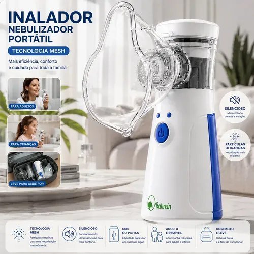 Inalador Nebulizador Portátil Bahrein Usb Pilha Cor Azul Silencioso