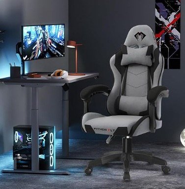 Cadeira Gamer Python Fly em tecido, respirável e ecológica, ângulo ajustável (Cinza Escuro)