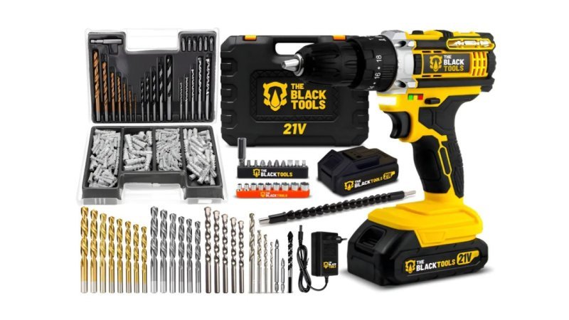 Parafusadeira e Furadeira de Impacto The Black Tools 21v C/ Kit Brocas E Buchas 300 Pçs