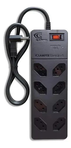Filtro de Linha com Protetor de Surto DPS iCLAMPER Energia 8 Tomadas 3 Pinos 10 Amperes com Tecnologia LCF Anti Raio Cor Preto