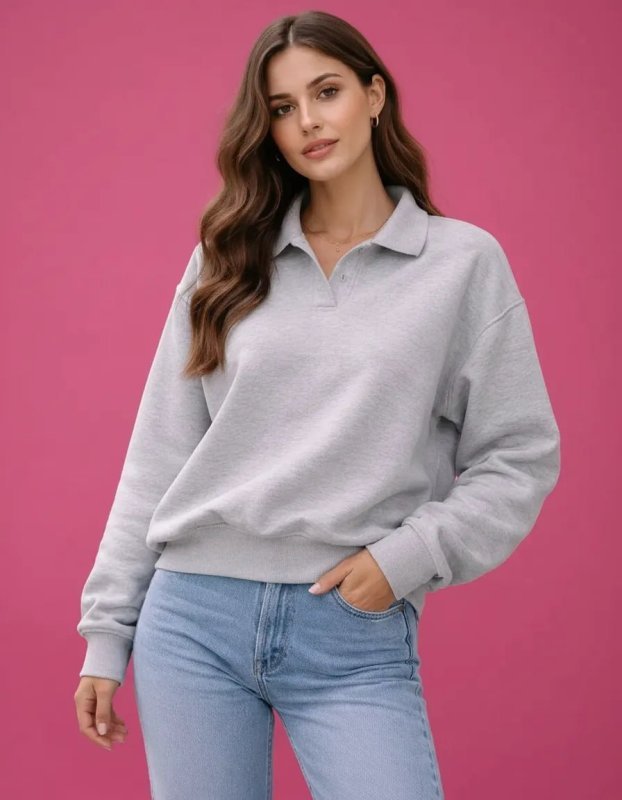 Blusa Moletom Feminina Gola Polo Oversized – Manga Comprida