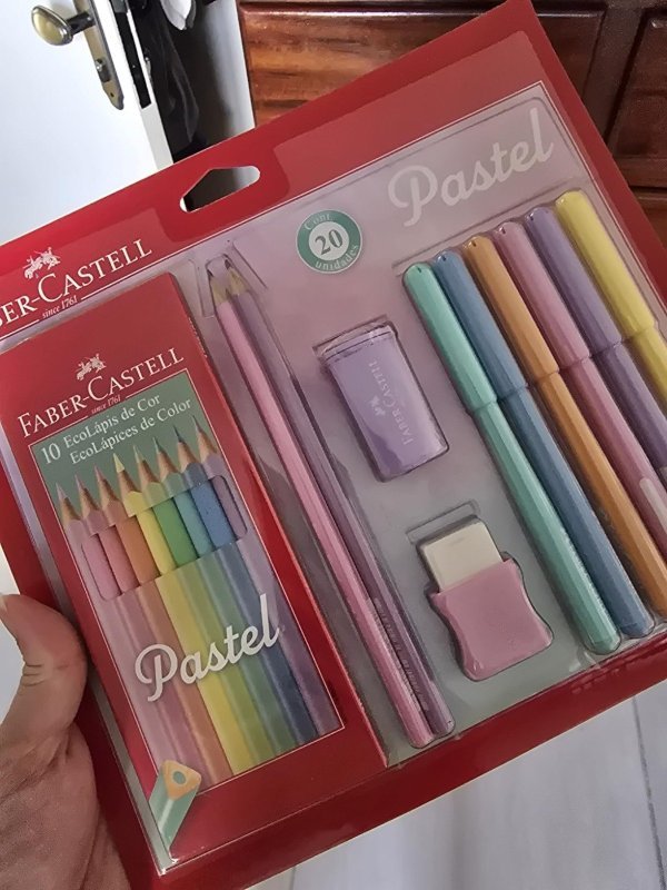 Kit Tons Pastel, Faber-Castell, KIT/PASTEL, Lápis de Cor + Canetinhas + Borracha + Apontador + Grafite + Frete Grátis