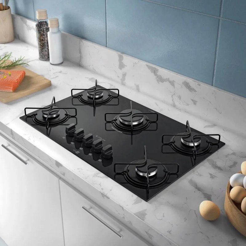 Atlas Agile Up Cooktop 5 Bocas Vidro Gás Preto