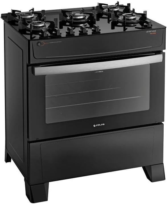 Atlas Atenas 5 Bocas - Mesa Vidro - Acendimento Automático - Preto
