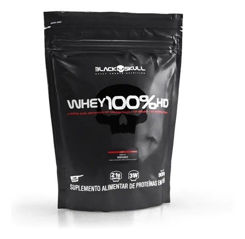 Whey 100% Hd Refil Black Skull - 900g (wpc, Wpi E Wph) Sabor Morango