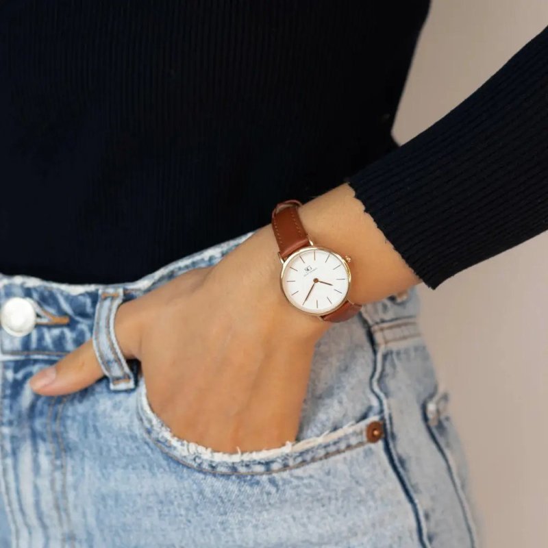 Relógio Feminino De Couro Marrom Saint Germain Bronx Rose Gold 32mm