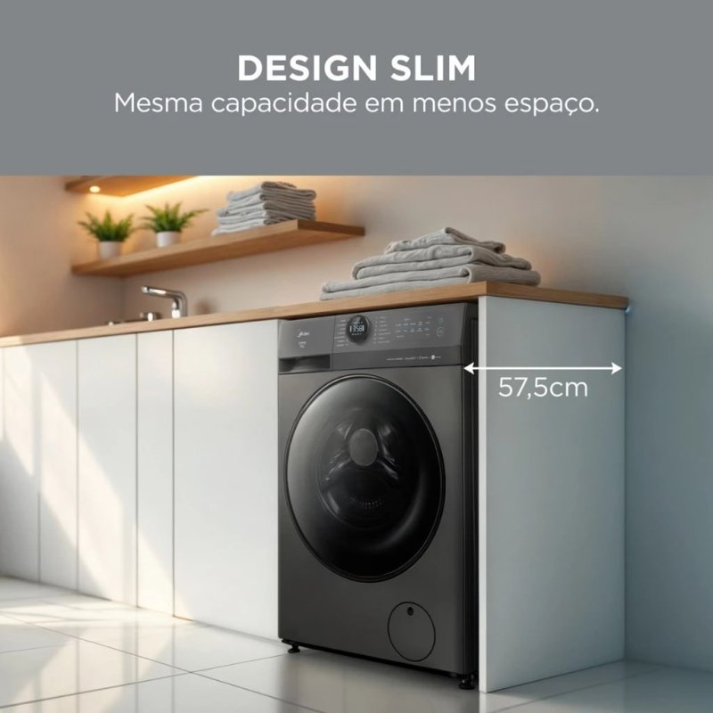 Máquina de Lavar Roupas Midea 11kg Inverter Healthguard Wi-fi MF201W110WB/GK Titanium