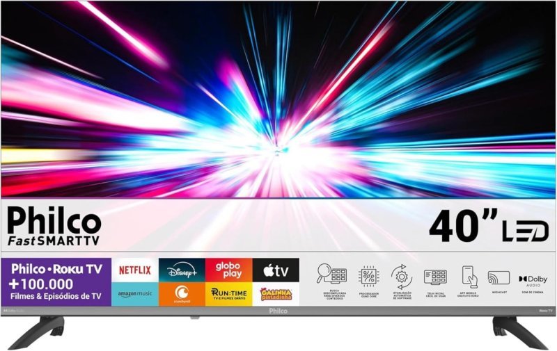 Philco Smart TV 40" Roku TV HDR10 Dolby Áudio