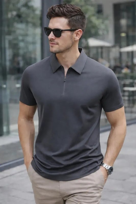 Camisa Polo Zíper Masculina Slim Fit Tecnológica
