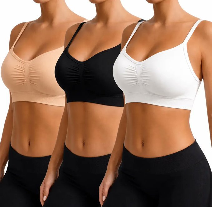 Kit 3 Top Sutiã Sem Costura Com Alça Ajustável Sensual Macio