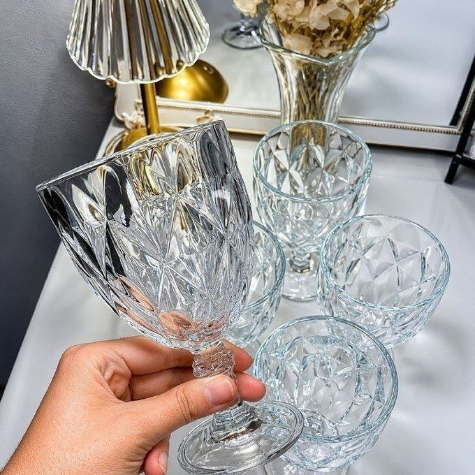 Conjunto com 6 Taças de Vidro 340ml Diamond + Frete Grátis
