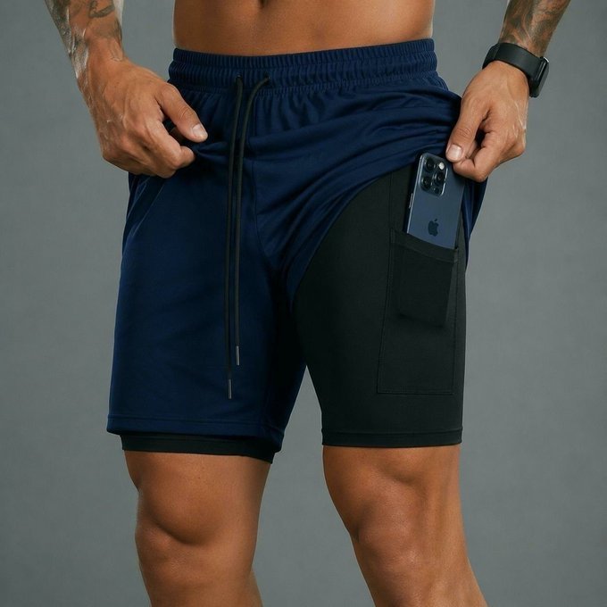 Kit com 3 Shorts 2 Em 1 Duplo Bolso + Frete Grátis