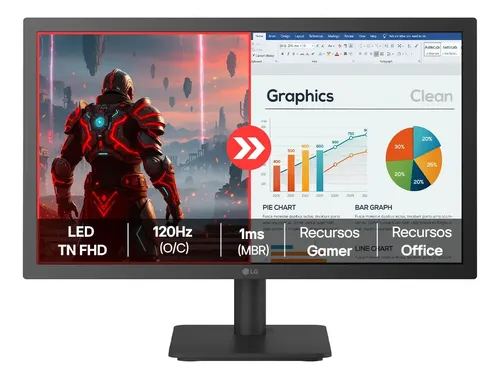 Monitor LG FHD Home & Office 22”, 1ms (MBR), 120Hz (O/C), Modo leitura, Flicker Safe, HDMI, LG Switch, Black Stabilizer, Dynamic Action Sync, Preto- 22U403A