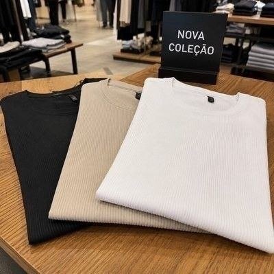 Kit 3 Camisetas Masculina Canelada Americana Gola Careca