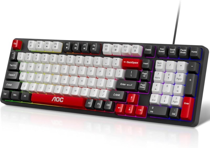 AOC GK116 Teclado com fio, Teclado Membrana Gamer RGB