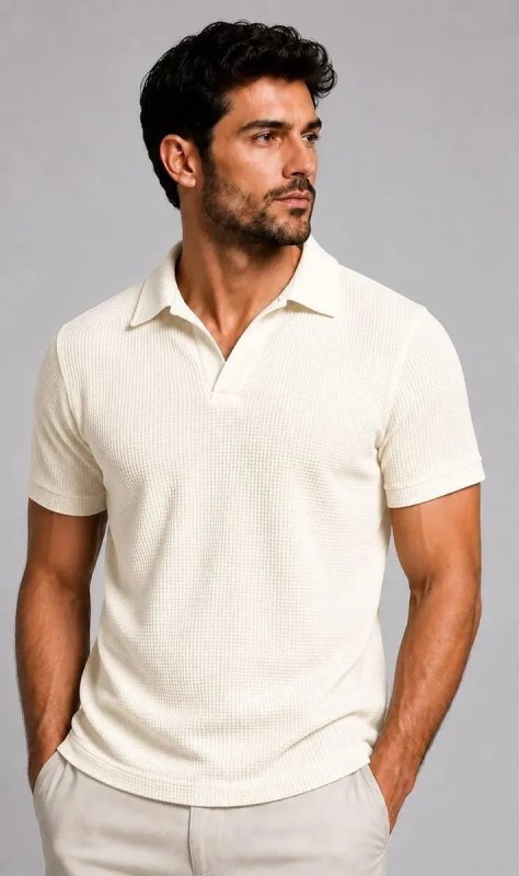 Camisa Polo Masculina Texturizada Waffle Old Money