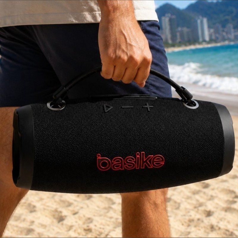 Basike Caixa de Som Estéreo Sem Fio, Boombox 120W, Bluetooth, preto