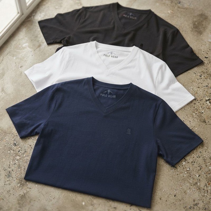 Kit 3 Camisetas Básicas Gola V Polo Wear Sortido