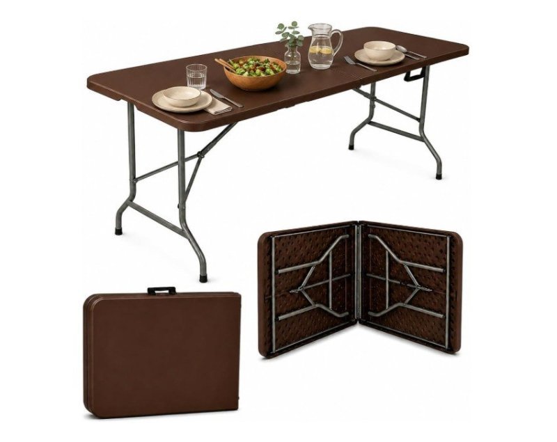 Mesa Dobrável Portátil Marrom 1,80m Tipo Maleta até 150kg + Frete Grátis