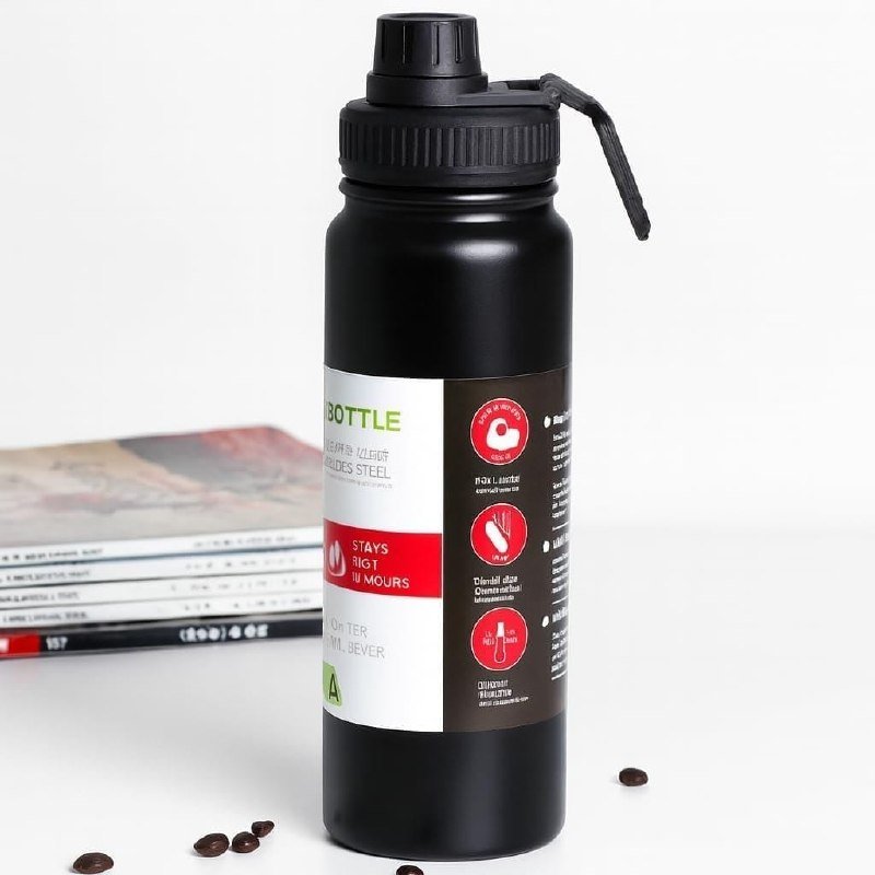 Garrafa Térmica Esportiva 800ml Aço Inox 304 Preta