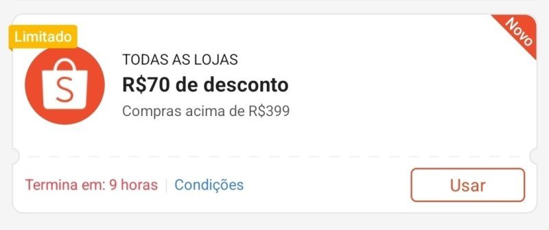CUPOM SHOPEE R$70 OFF em compras acima de R$399